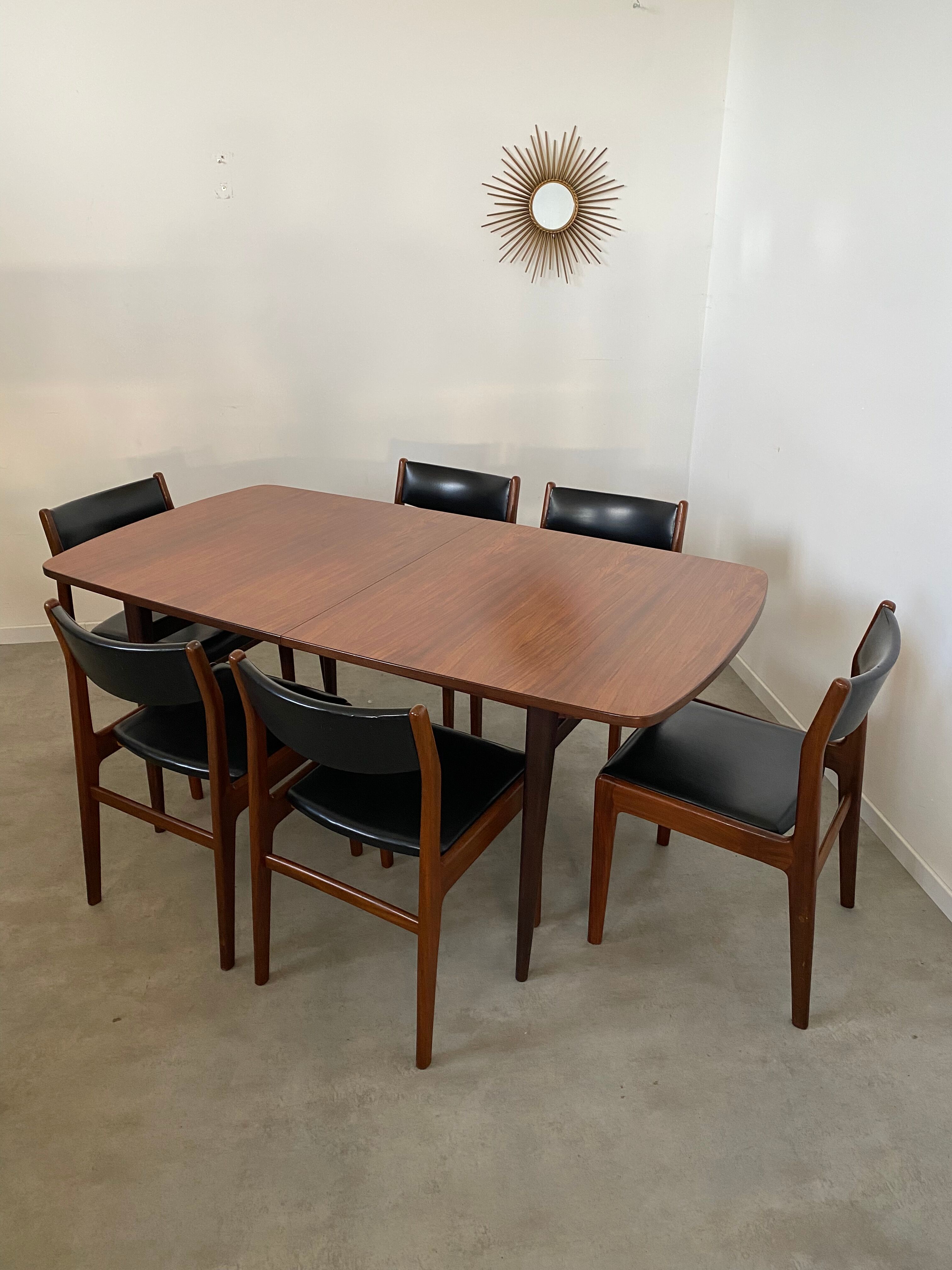 Table and 6 chairs teak wood Scandinavian design 60s vintage