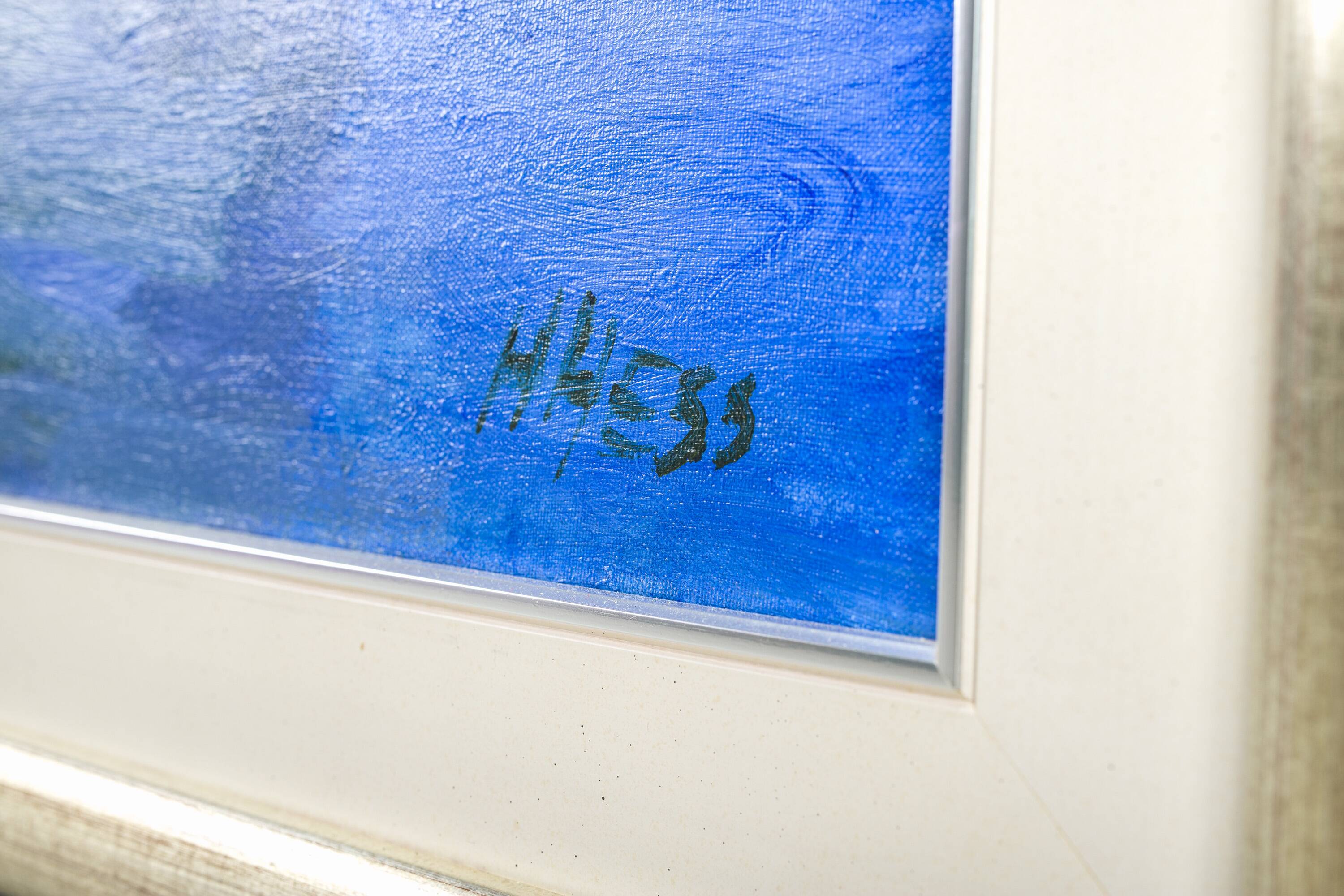 Huile sur toile Nymphéas par H. Hess, années 1980