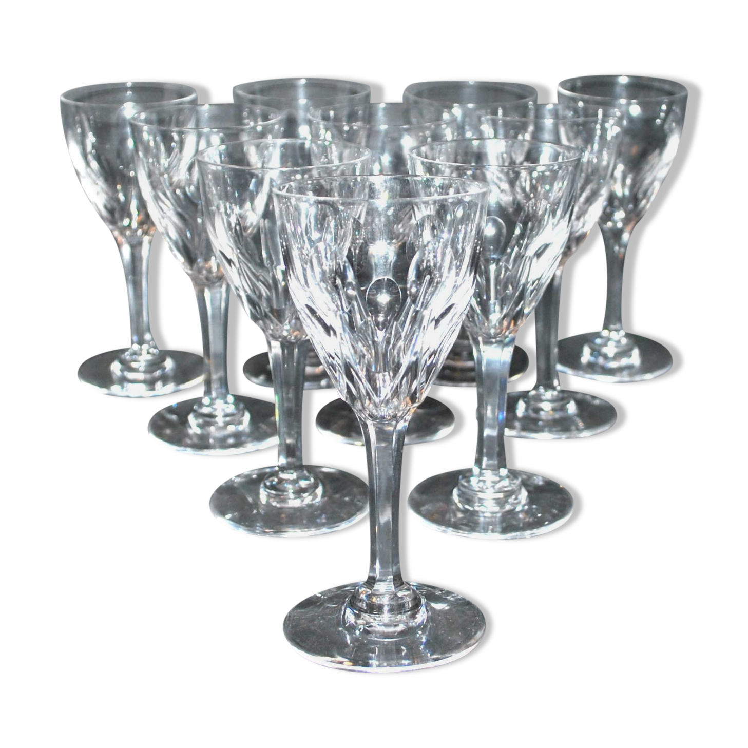 Saint-louis set of 10 white wine glasses in cut crystal vic 1930 13cm