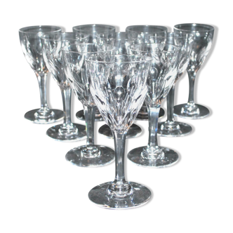 Lot de 10 verres à vin blanc en cristal taillé vic 1930 13cm saint-louis