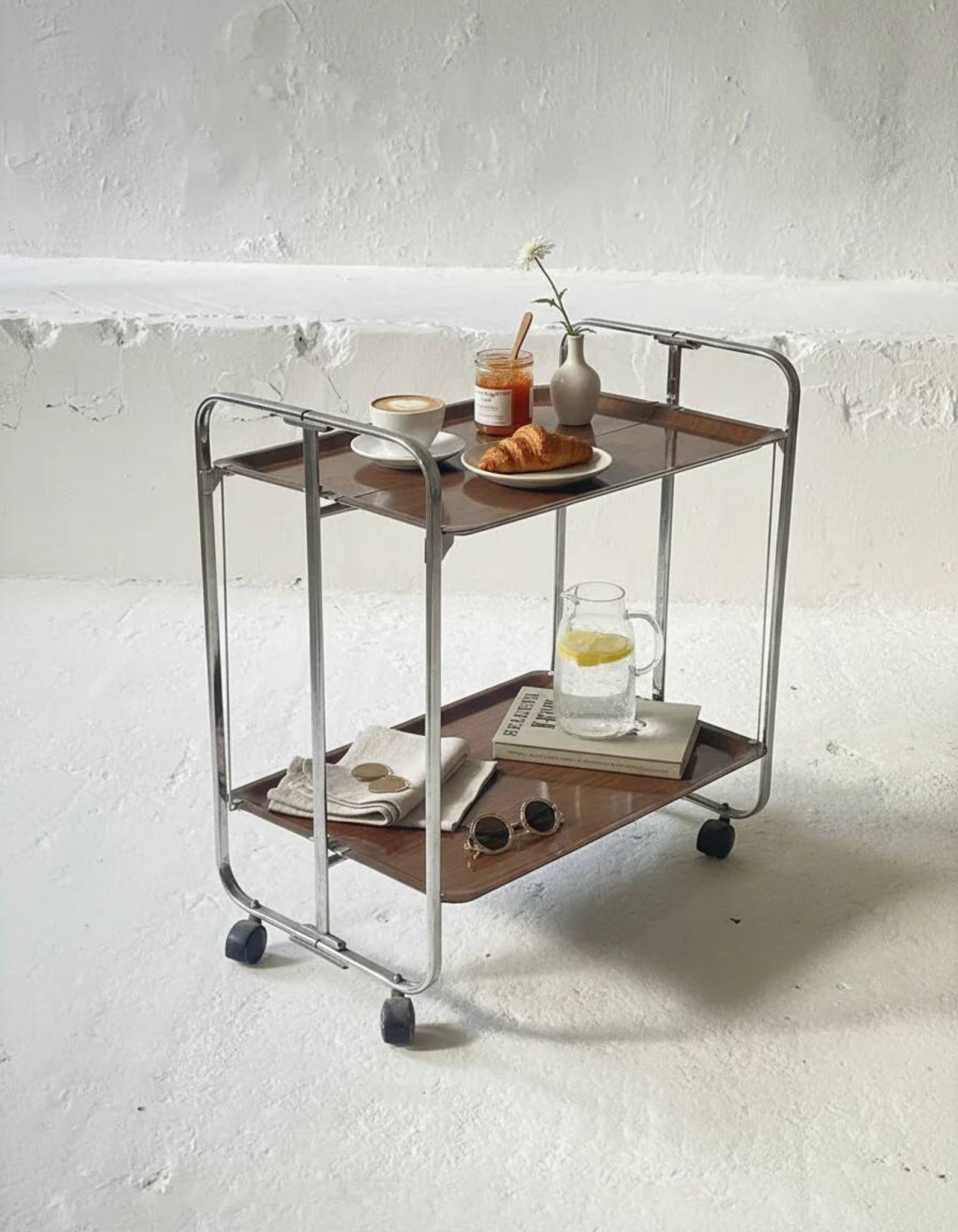 Chrome Midcentury folding service trolley, Germany 1950s