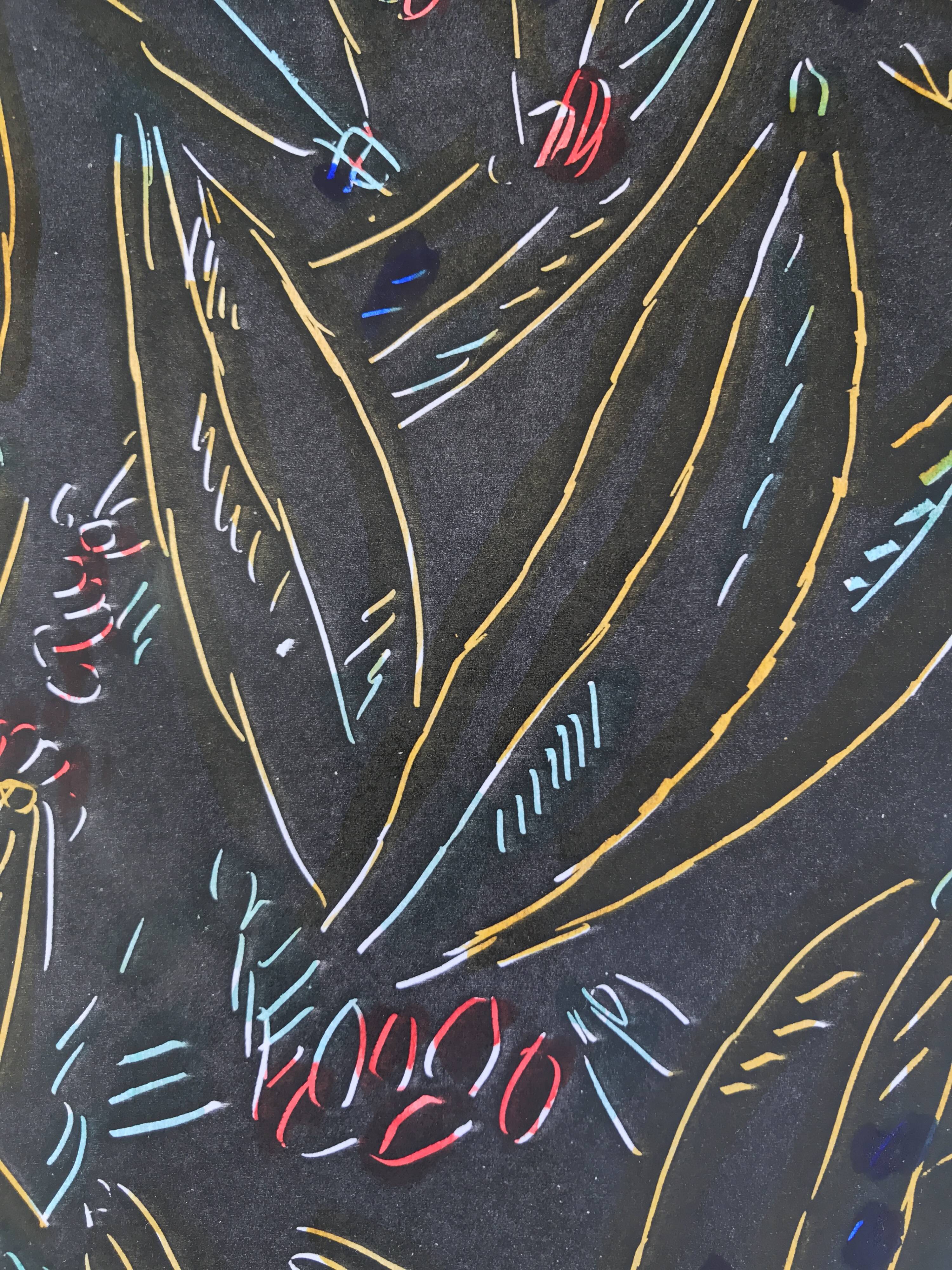 Elie Dayan, Untitled (Floral Pattern 1). Mixed media on paper.