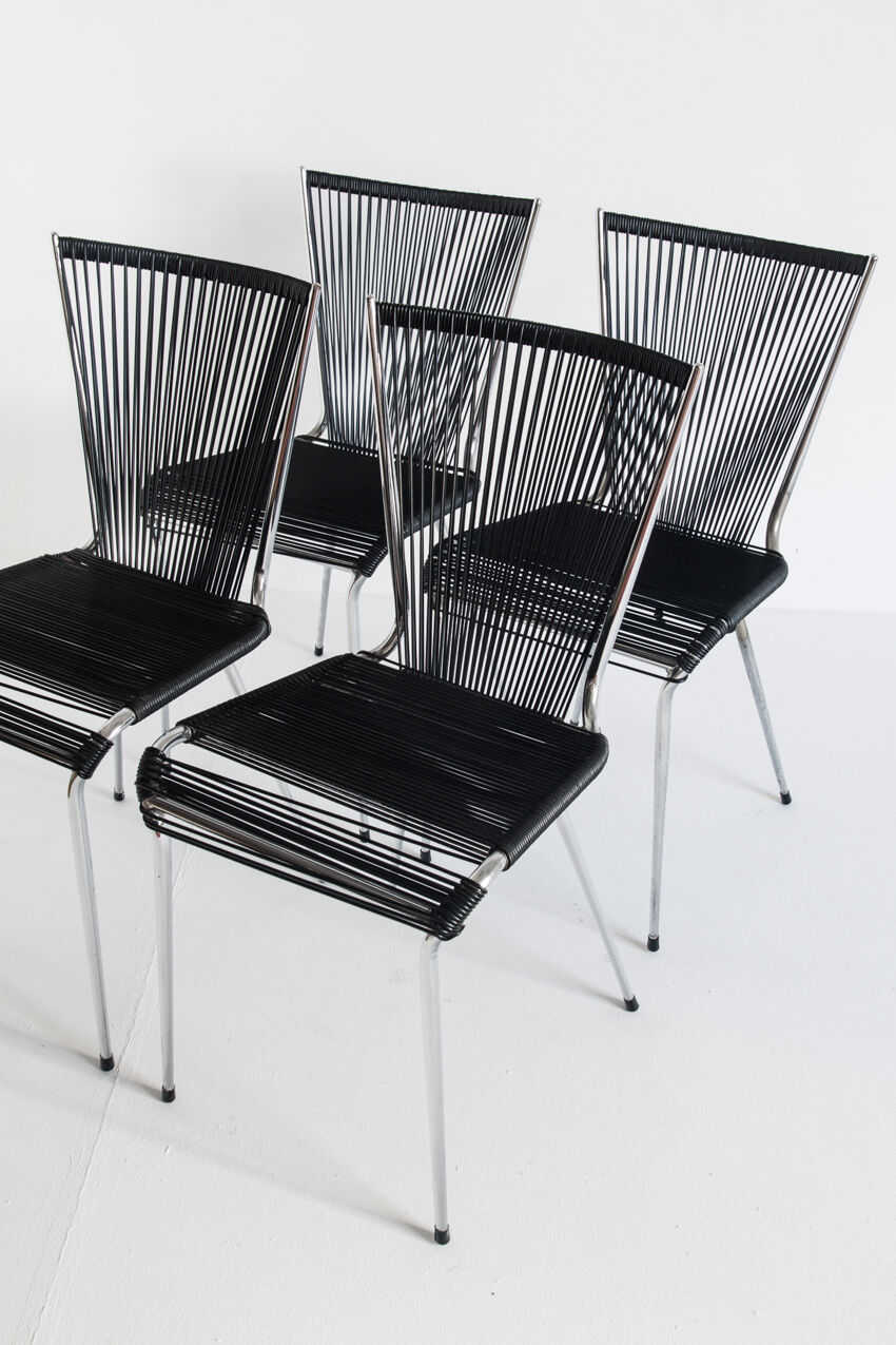 Set of 4 chairs "scoubidou", France, 1960s