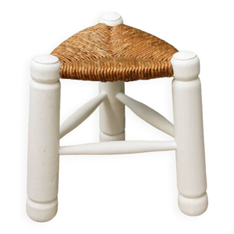 Tabouret triangulaire paillé, années 50