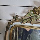 Ancien miroir style Louis XV patine doré et blanc, 145×82cms