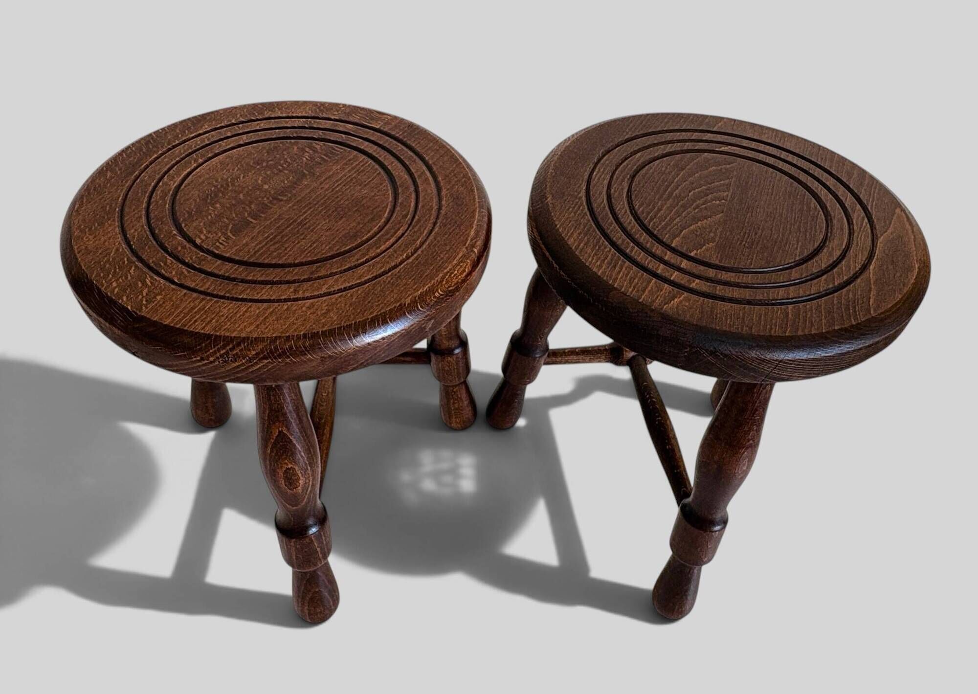 Mid-Century Chestnut Wood Stools Attributed to Charles Dudouyt, 1950s