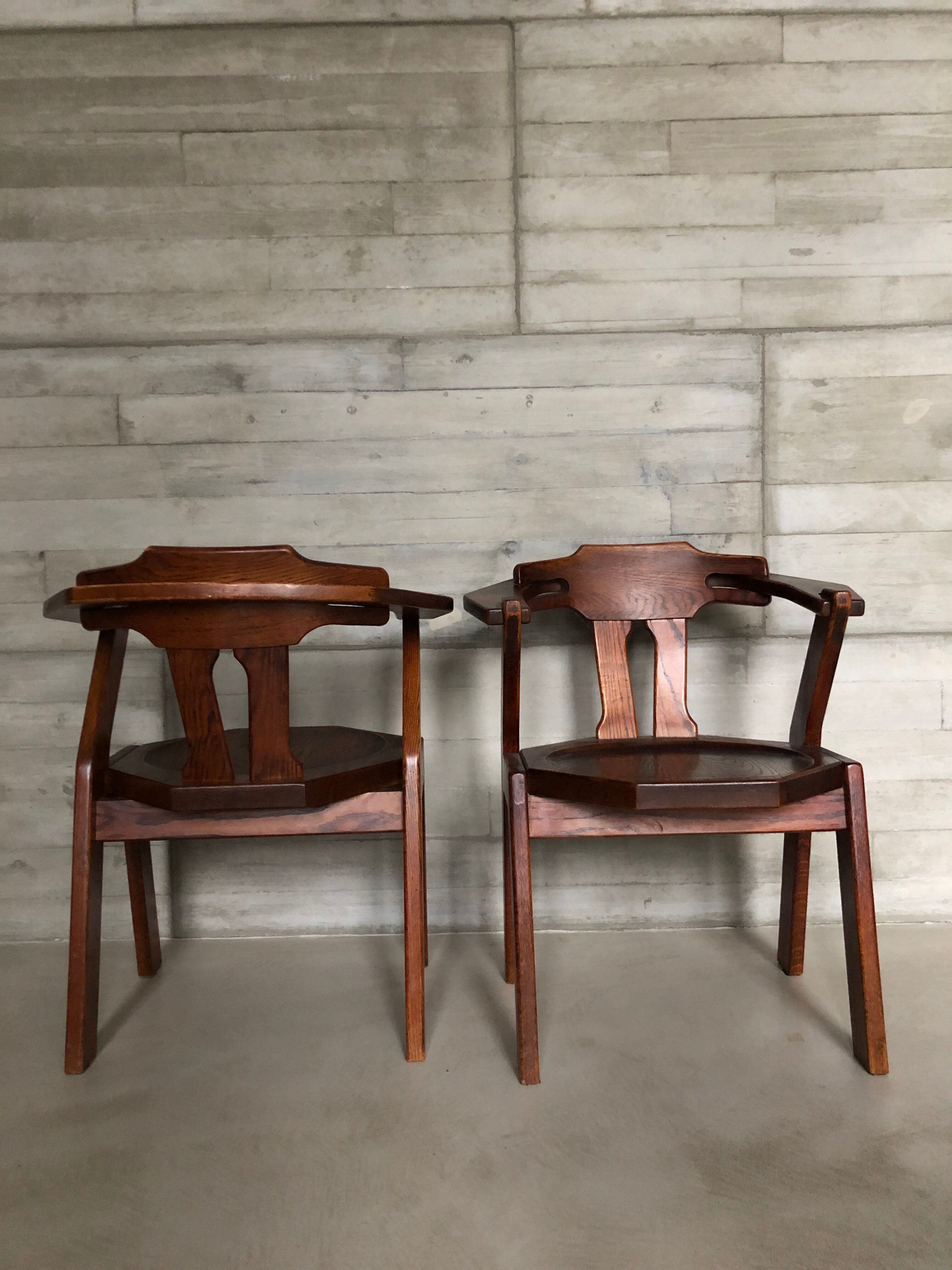Set of 4 brutalist dutch oak chairs