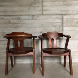 Set of 4 brutalist dutch oak chairs