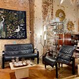 Pair of "Polhem" armchairs in leather by Tord Björklund for Ikea 1980.