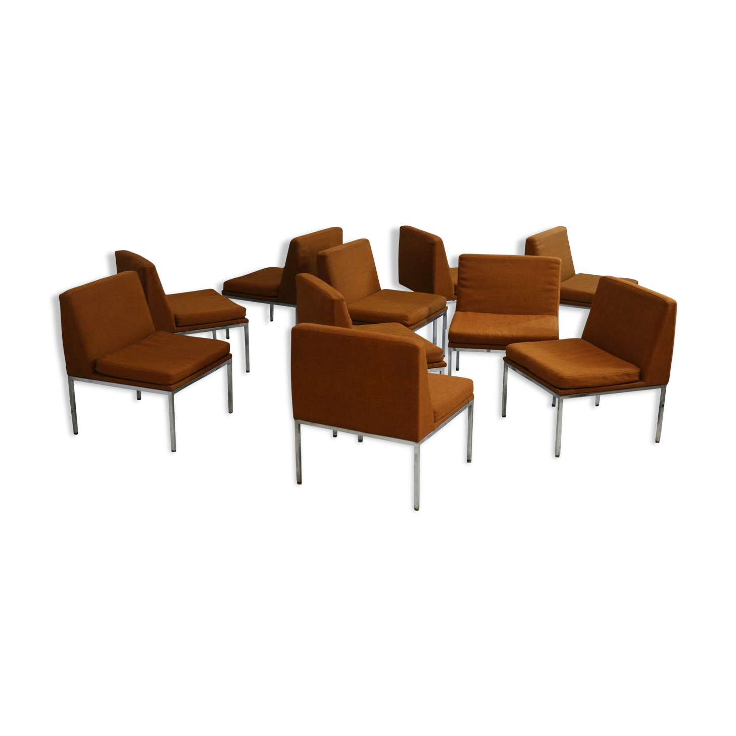 Ensemble de 10 chauffeuses de Louis Baillon, édition Planforms formant canapé modulable, circa 1950