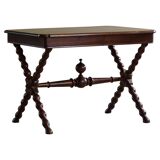 French sculptural desk in stained pine, early 20th century, Baroque style.