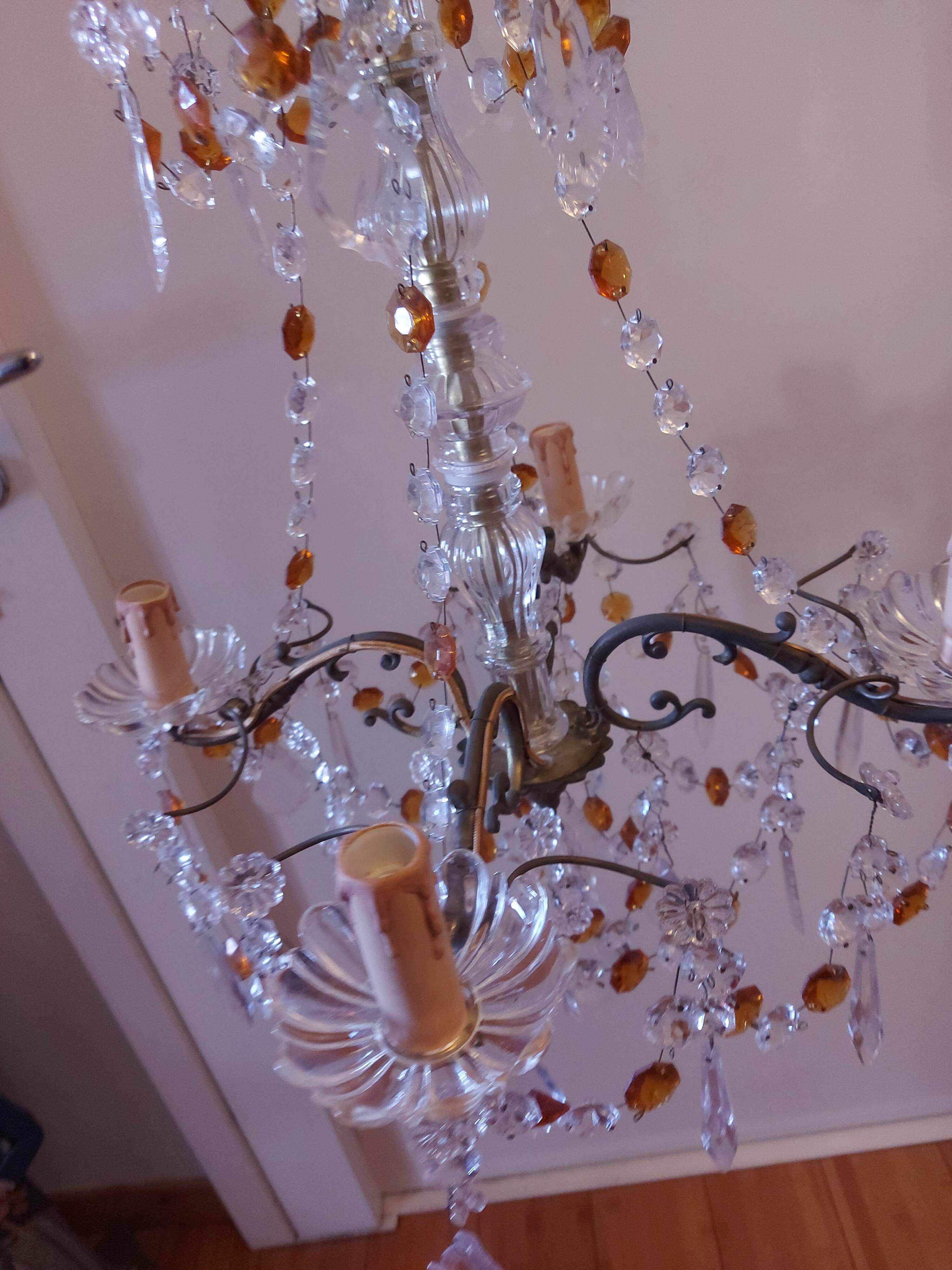 Chandelier to, colored crystal tassels