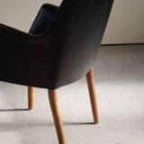 Fauteuil Danemark Moderne par Nanna Ditzel en chêne et cuir patiné, années 1950