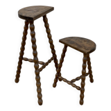 Set of 2 tripod stools with turned legs, vintage plant holder, 1960s