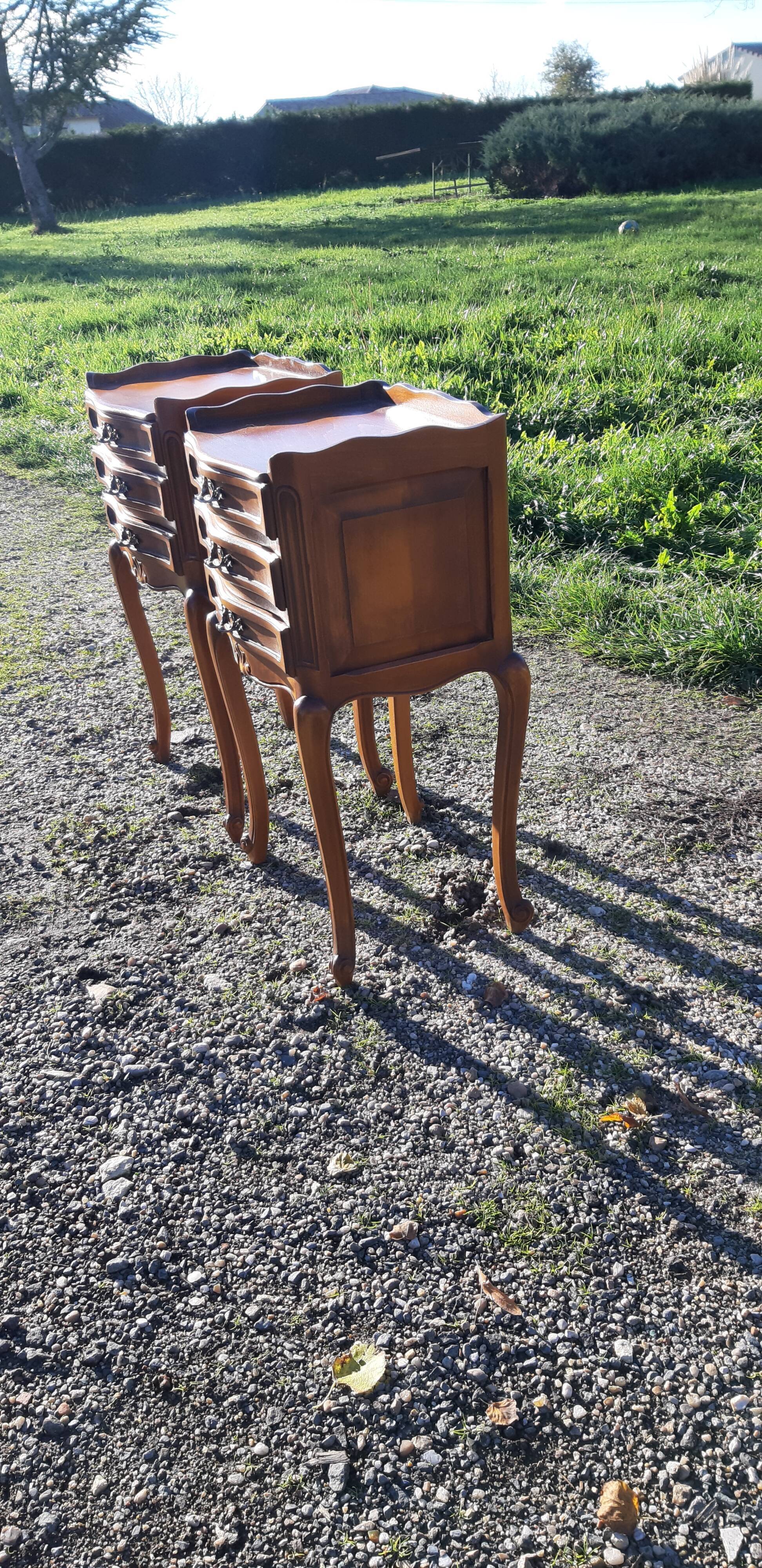 Pair of cherry bedside tables 3 drawers