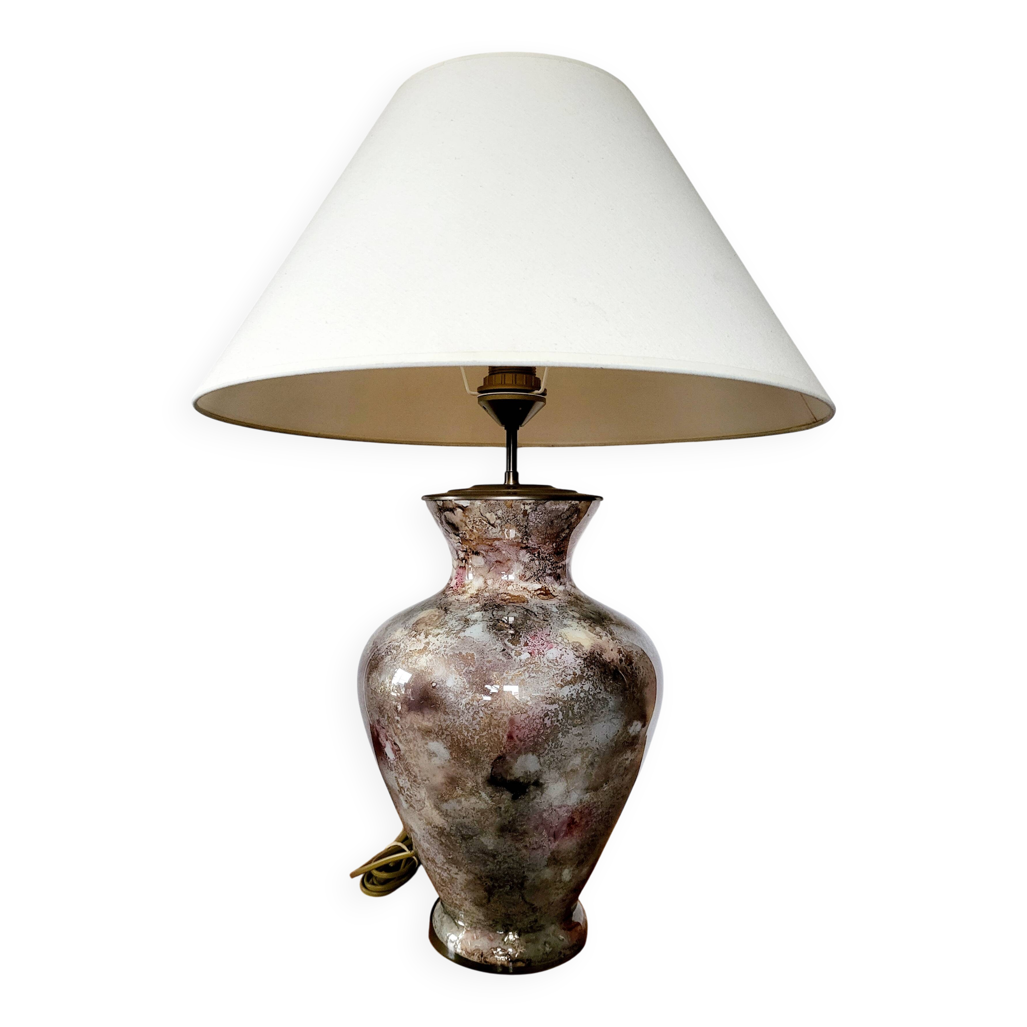 Grote gepatineerde glassen tafellamp van Laque Line jaren 1970