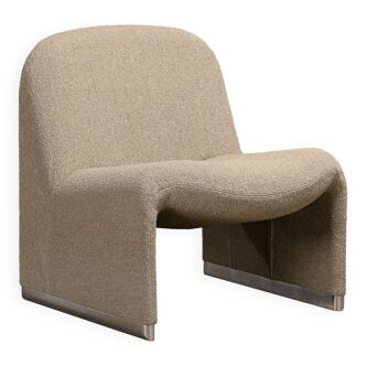 Giancarlo Piretti Alky Lounge Chairs in stone grey Bouclé Wool, Anonima Castelli