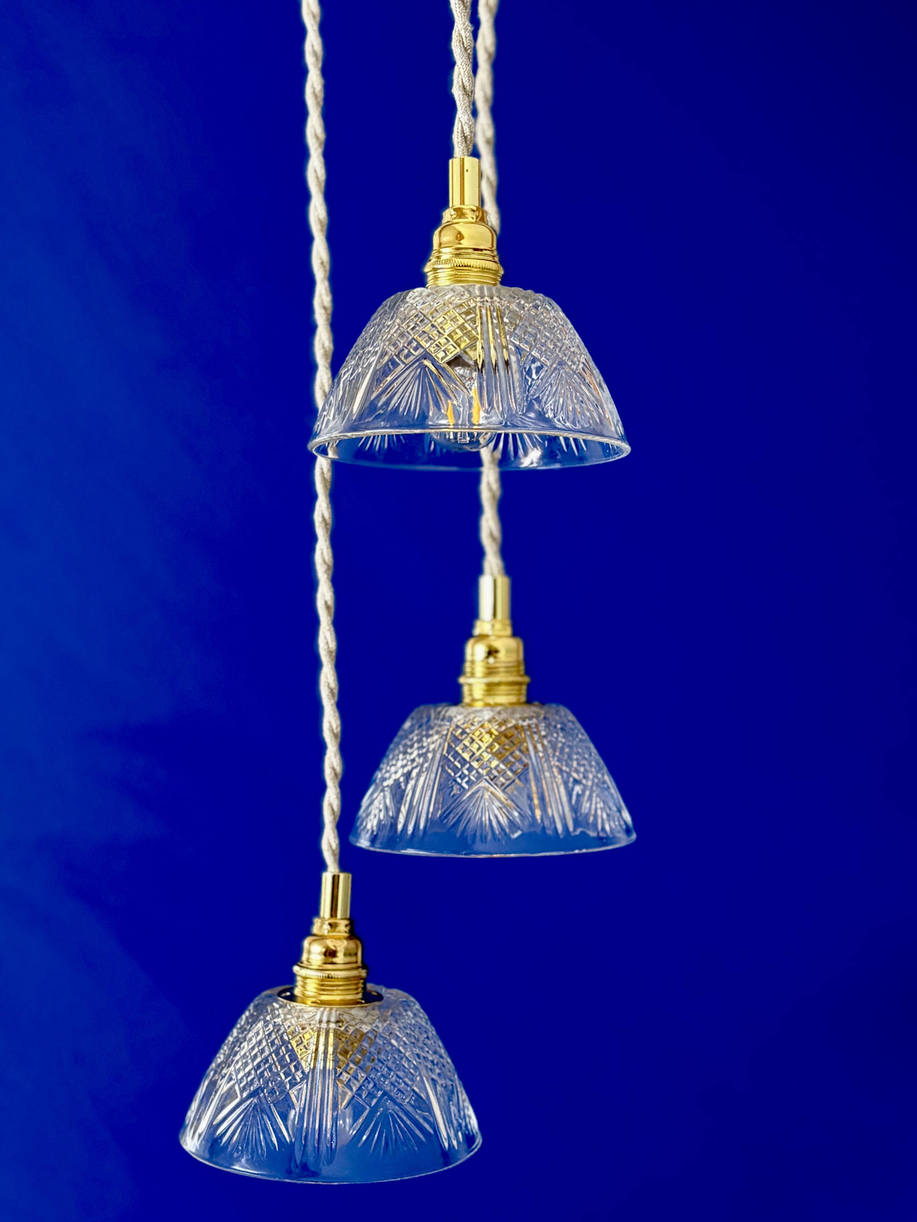 Suspension triple vintage glass chandelier - tableware collection