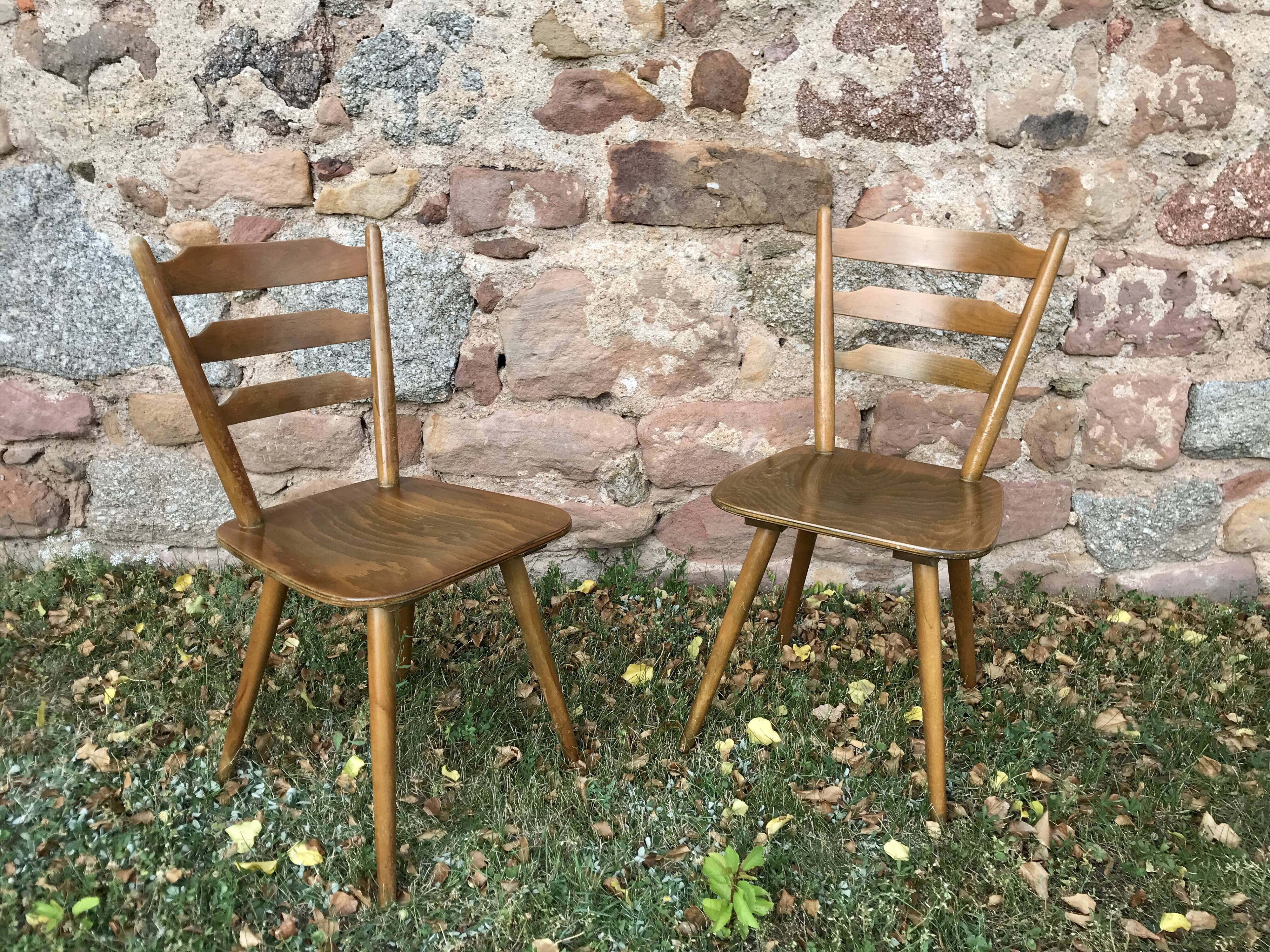 Series of 6 Scandinavian chairs or vintage wooden bistro