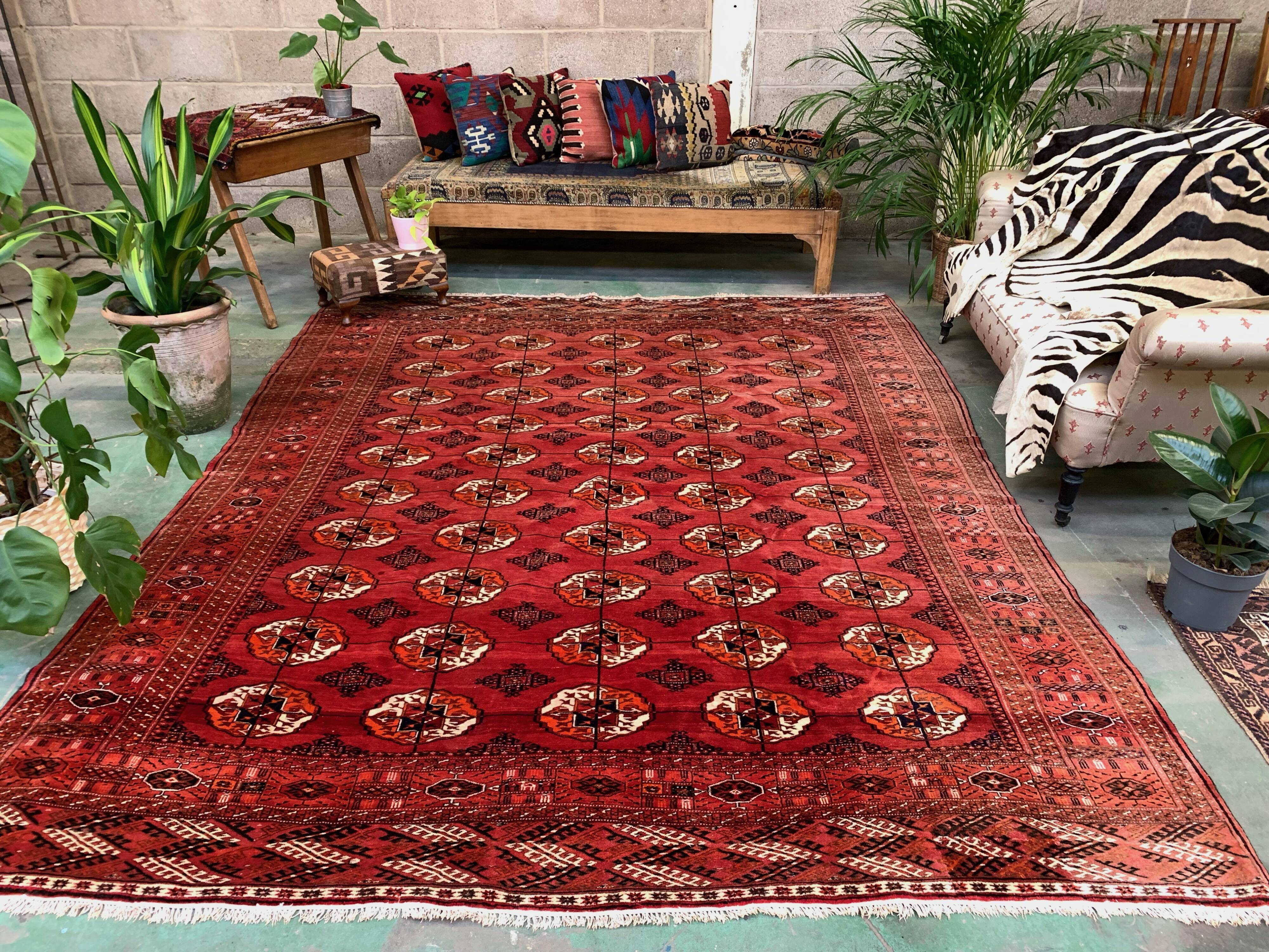 Antique turkmen tekke main carpet, 280x230 cm turkoman bokhara red black beige