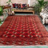 Antique turkmen tekke main carpet, 280x230 cm turkoman bokhara red black beige