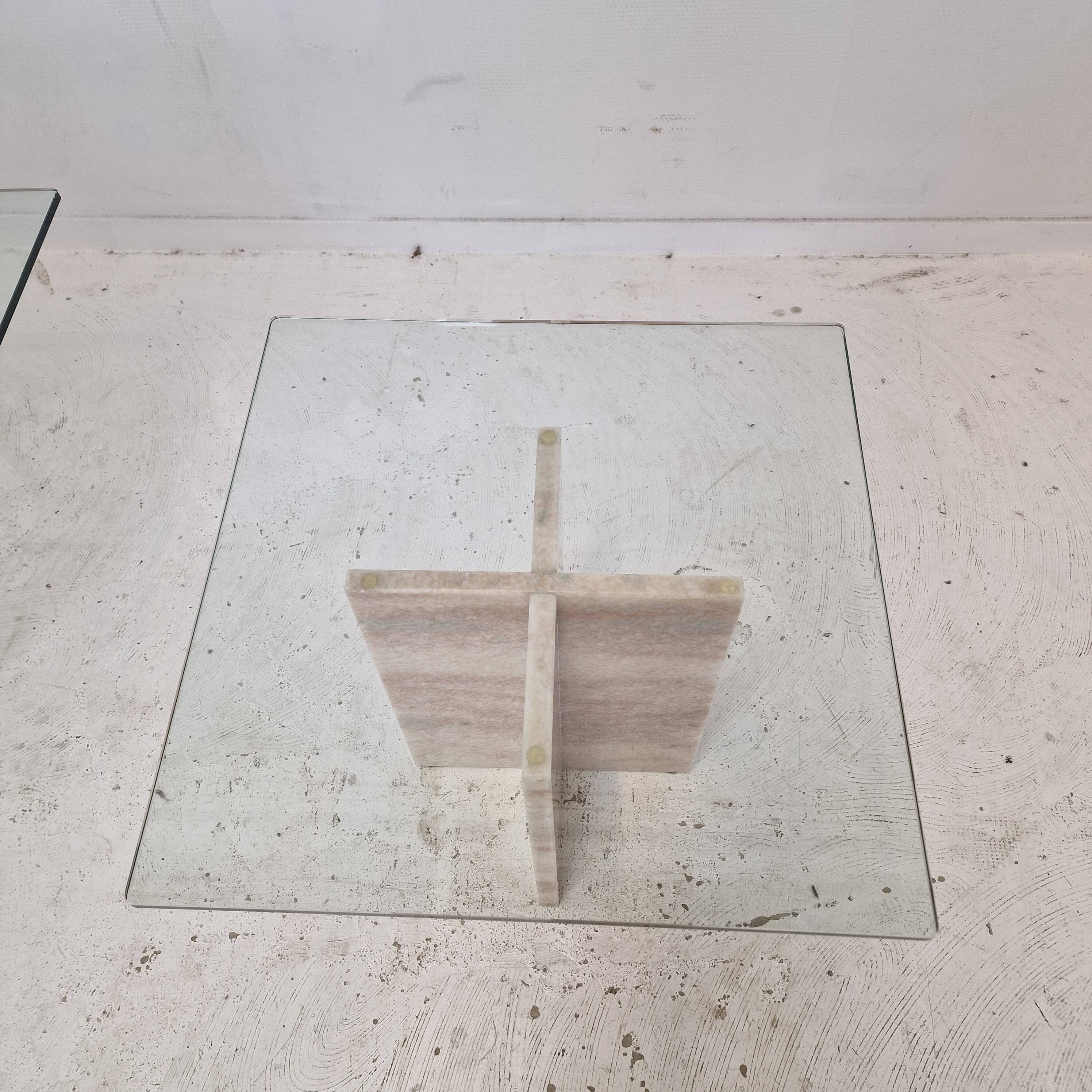 Set of 3 Italian Marble Coffee or Side Tables with Glass, 1980s