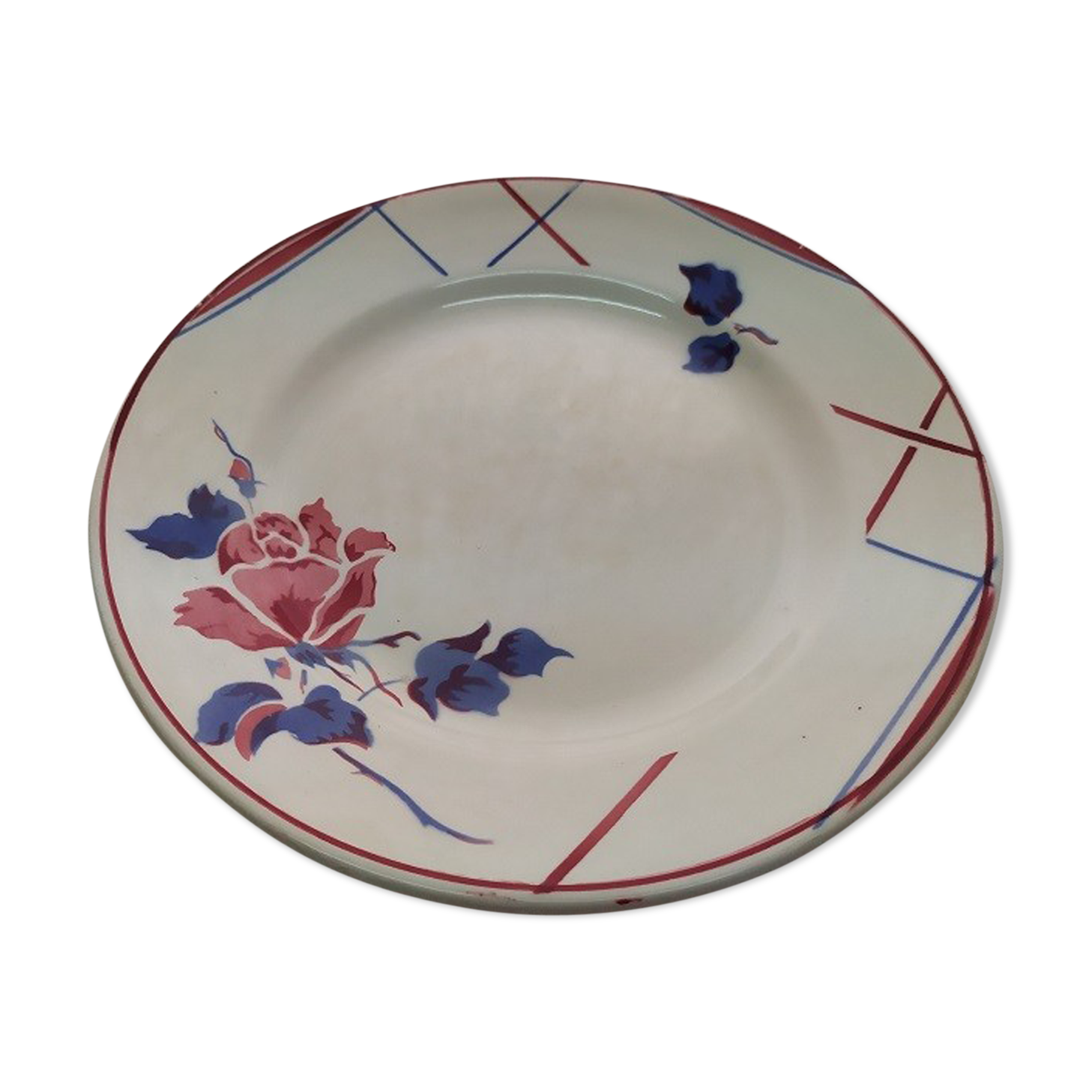 Plate Sarreguemines Service Util Flower Old Vintage