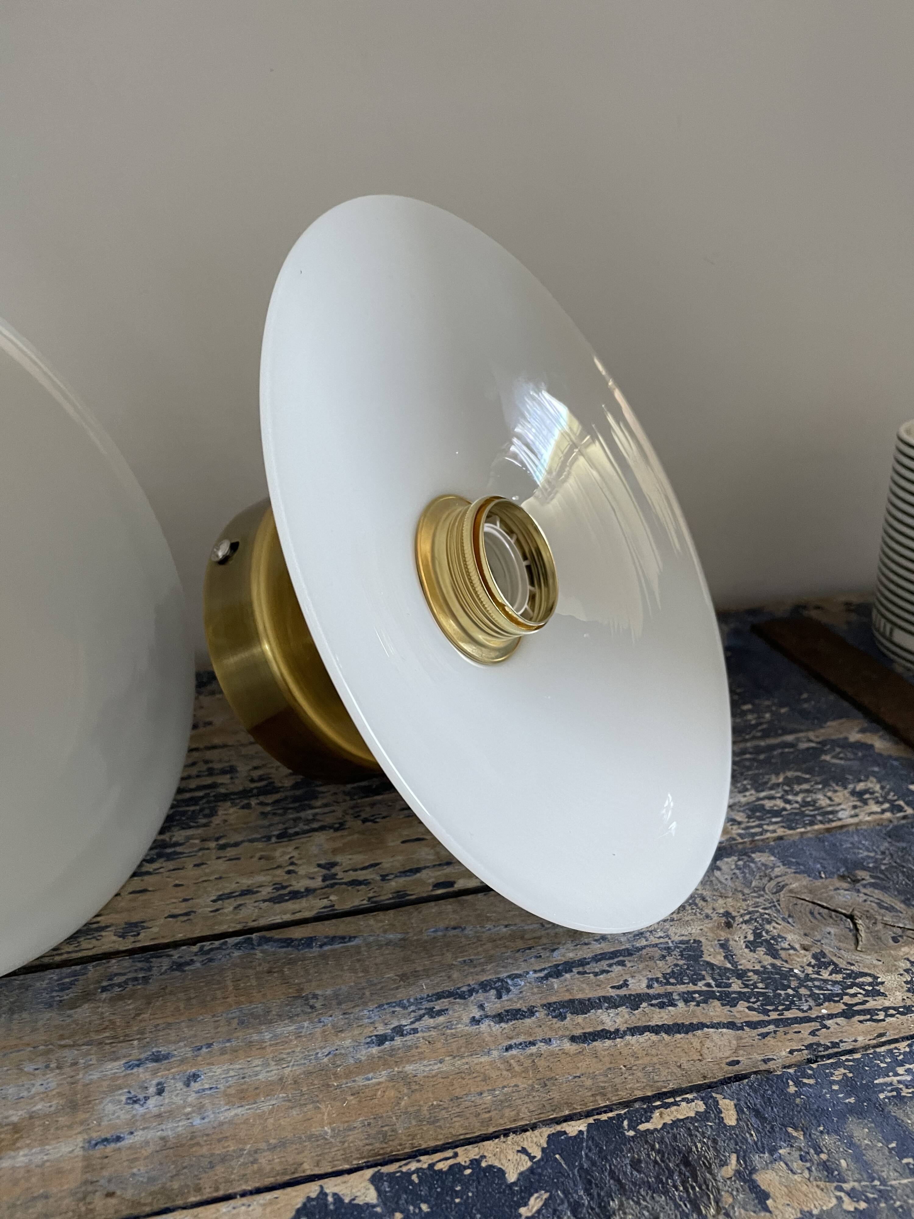 Pair of vintage white opaline wall lamps electrified to nine