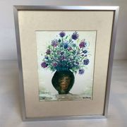 Small painting of a flower bouquet, oil on cardboard, signed.