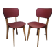 Deux chaises vintage bois et vinyl rouge chiné