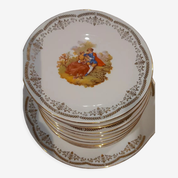 11 dessert plates and a dish motif fragonard