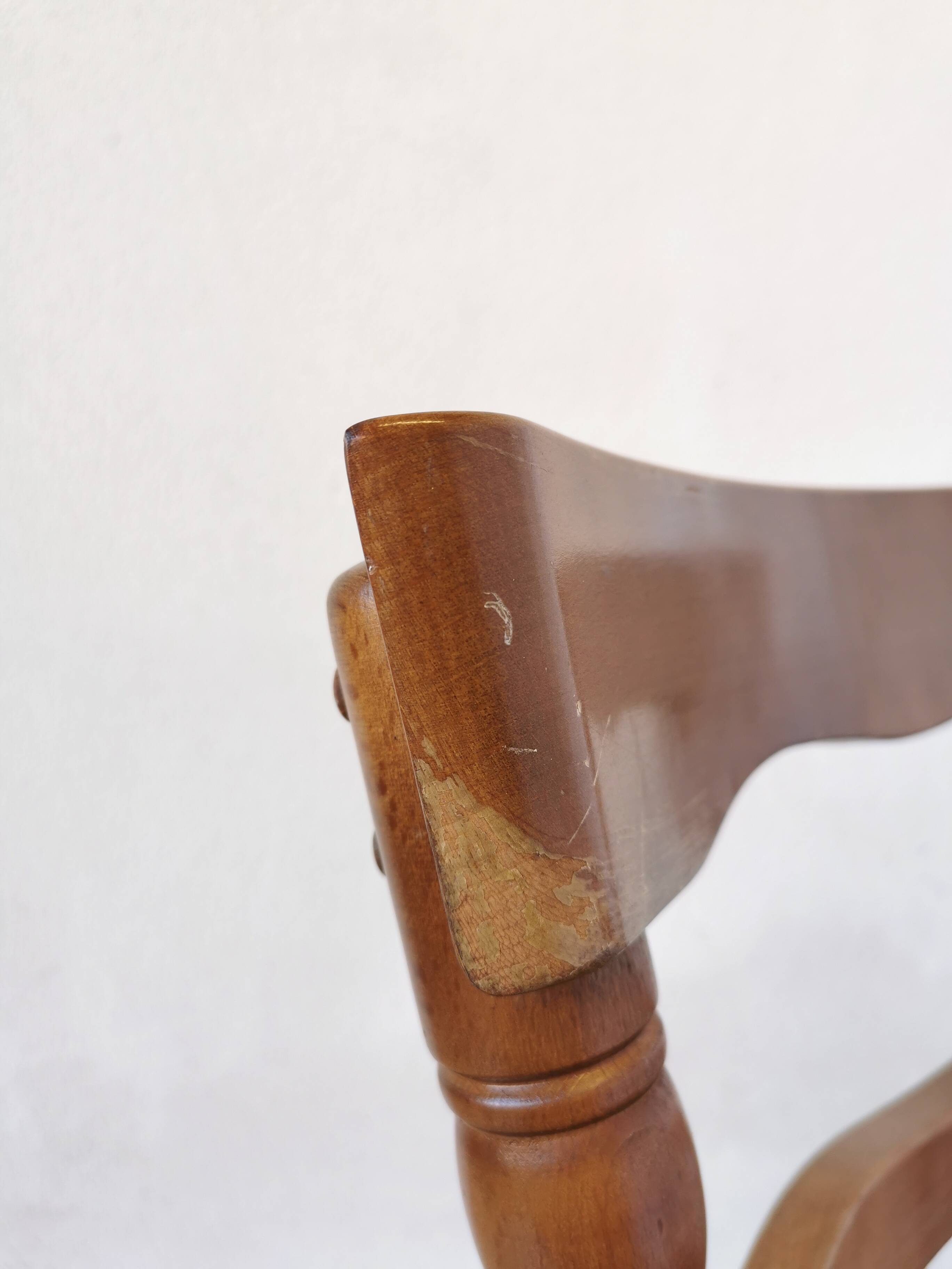 Vintage Beech Wood Windsor Dining Chair - 1970s Captains Armchair