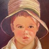 Portrait of the boy in the straw hat 70s/80s, signed