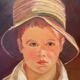 Portrait of the boy in the straw hat 70s/80s, signed