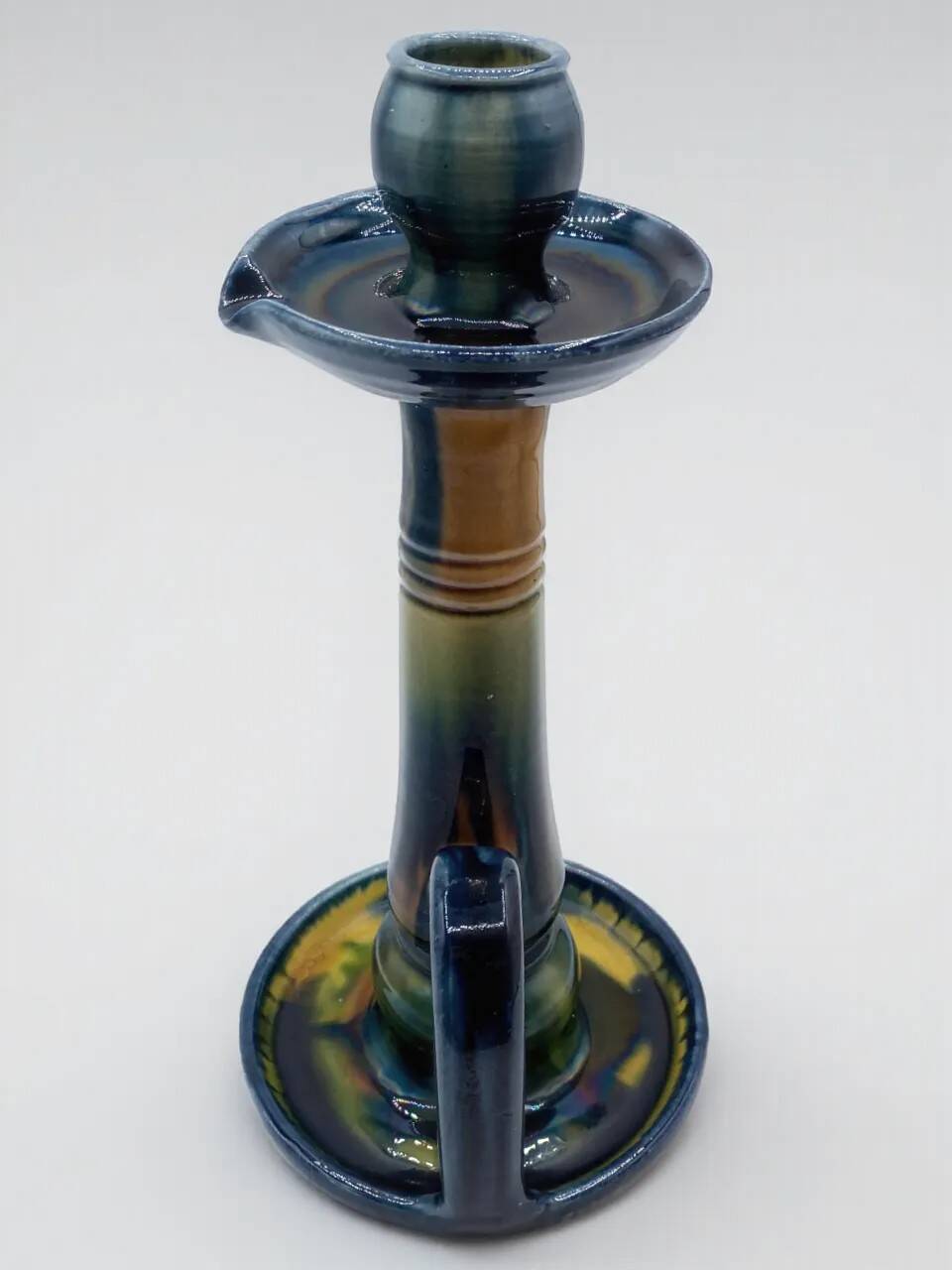 Art Nouveau - Flemish Art Pottery Candlestick - Flame Glaze Technique