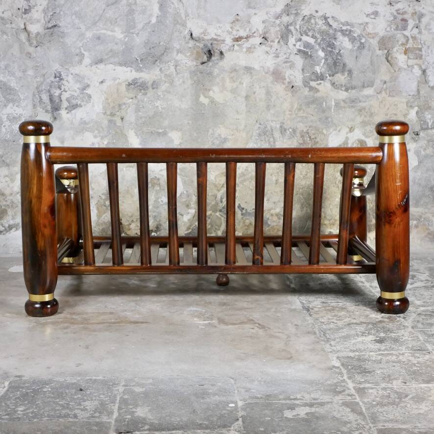 Wood and brass sofa frame, Italy, 1970s