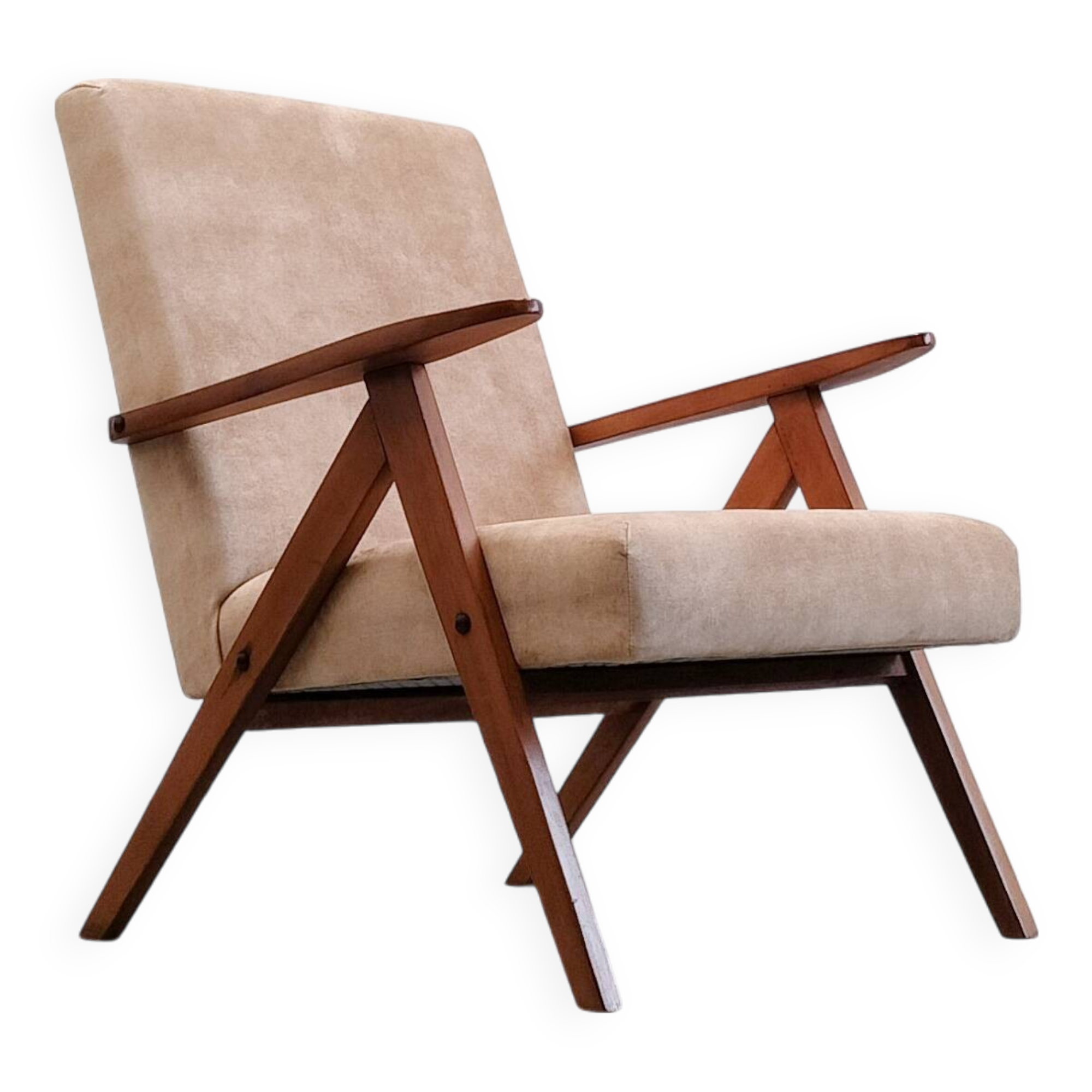1960 Mid Century Easy Chair Model B 310 Var in Beige Velvet