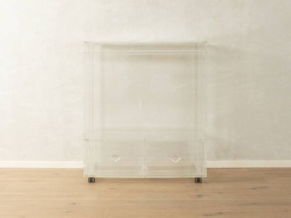 Commode minimaliste des années 1980, en verre acrylique, pièce unique.