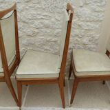 6 Vintage chairs in white beige imitation leather and solid wood with brass legs