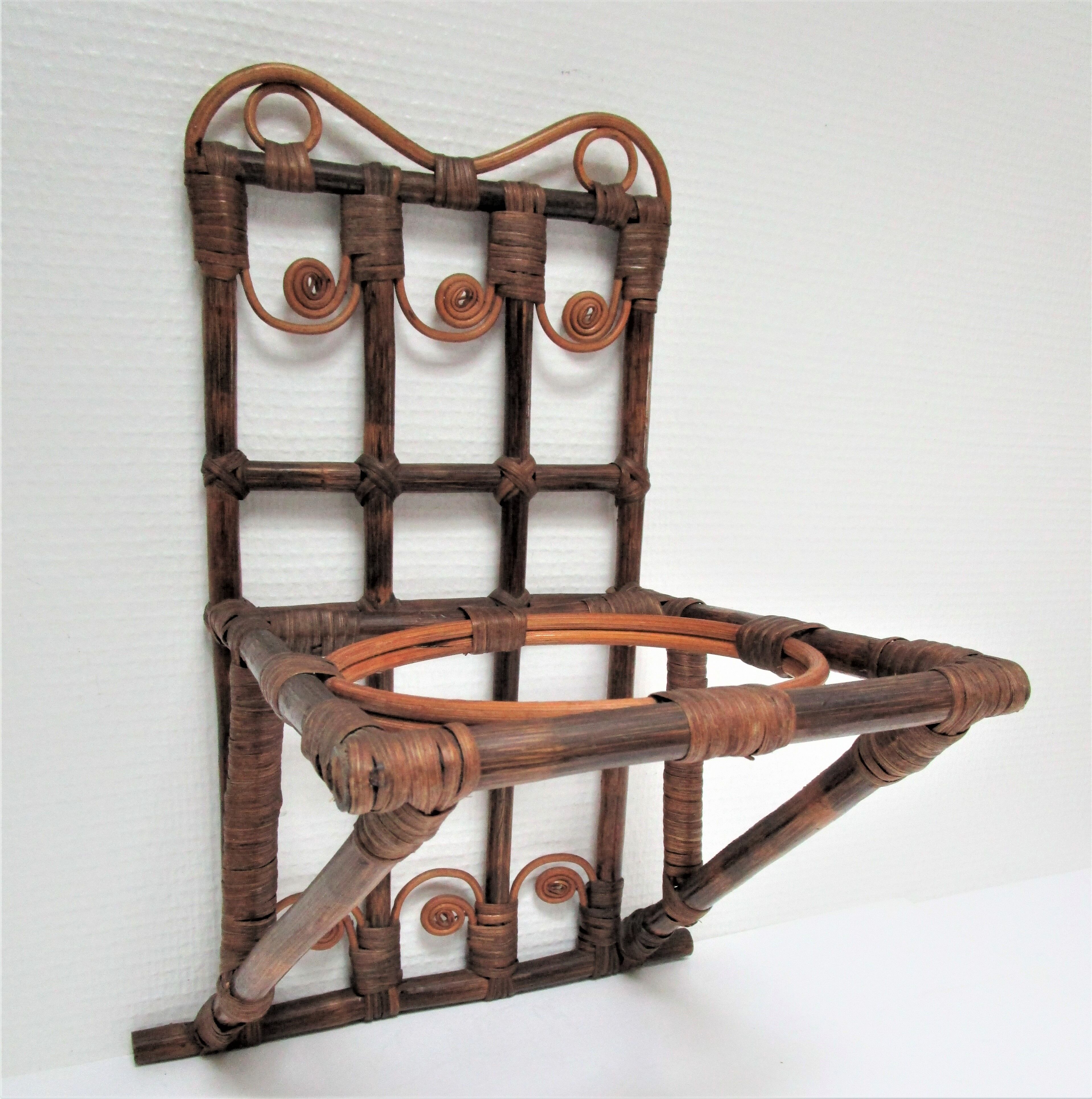 peacock rattan shelf and bamboo vintage plant holder