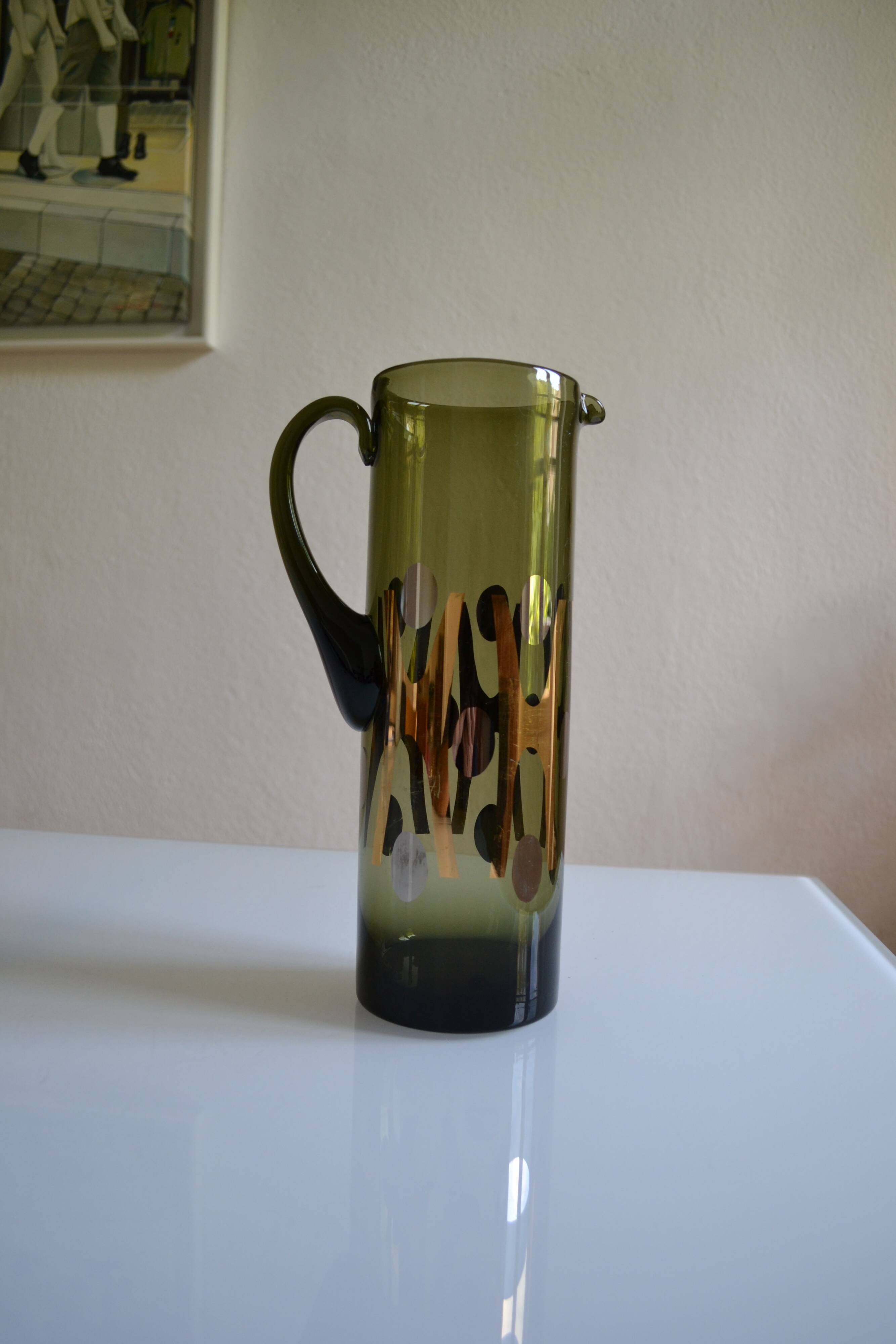 Modernist blown glass pitcher with geometric decoration 1970