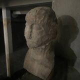 Pair of primitive carved wooden heads rustic folk art
