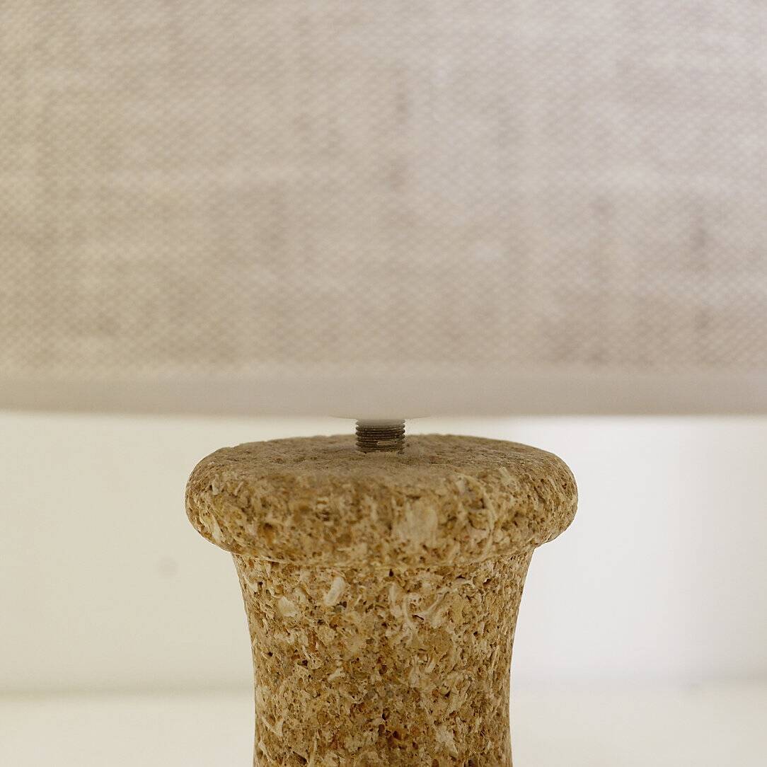 Pair of French stone lamps, 1970s - New linen lampshade