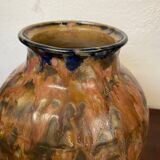 Vase en gres ceramique signé renault argent gres emaille polychrome