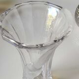 Vintage Multifaceted Crystal Vase, Frosted Draped Bow, col. Opaque white, Evita Crystal, Germany