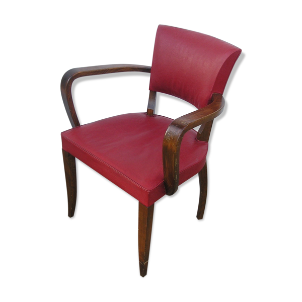 Fauteuil bridge skaï rouge, 1960