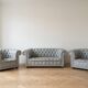 Sofa + 2 grey leather Chesterfield armchairs