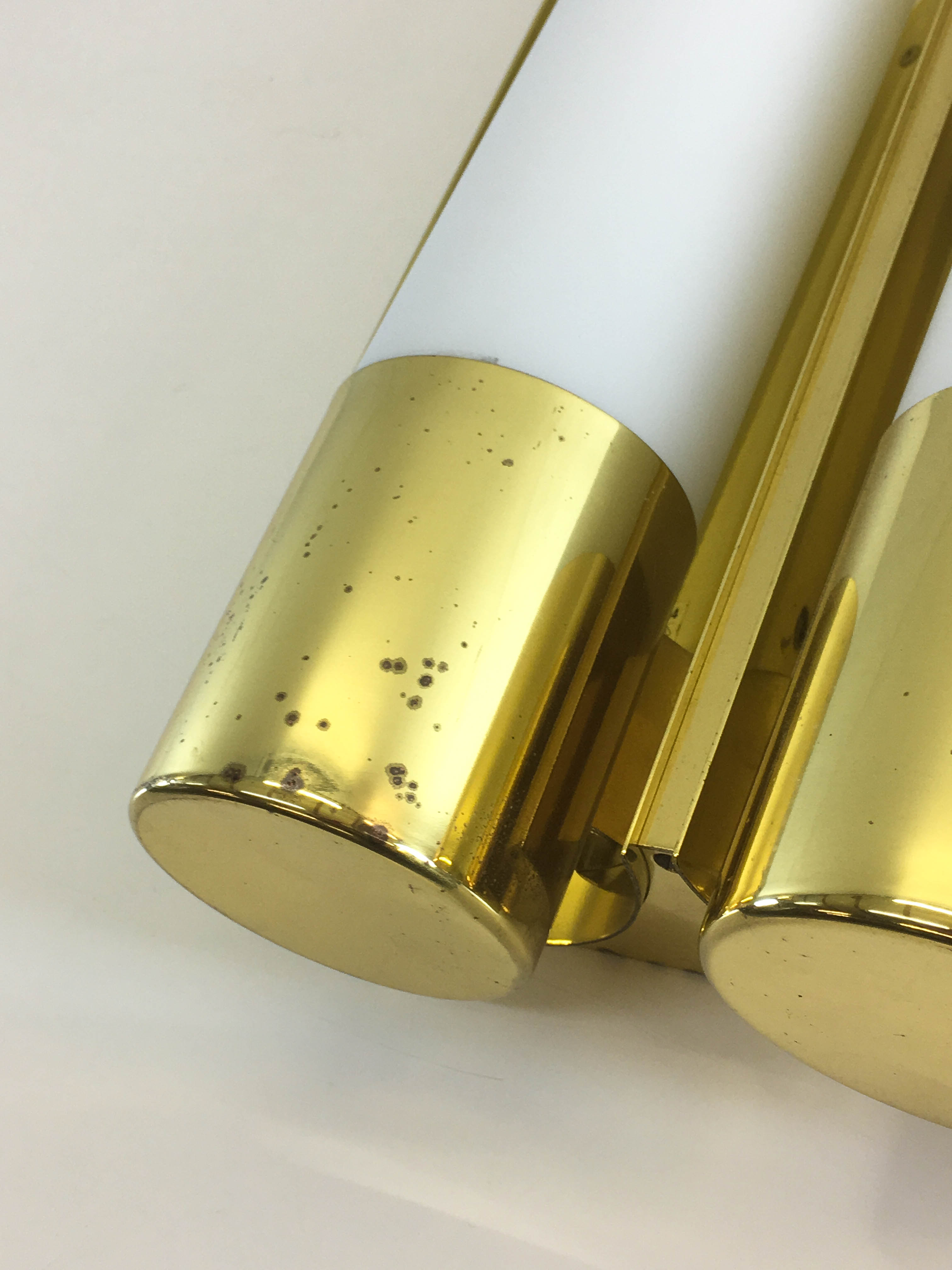 Wall lights brass & glass opal of limburg 1970 s