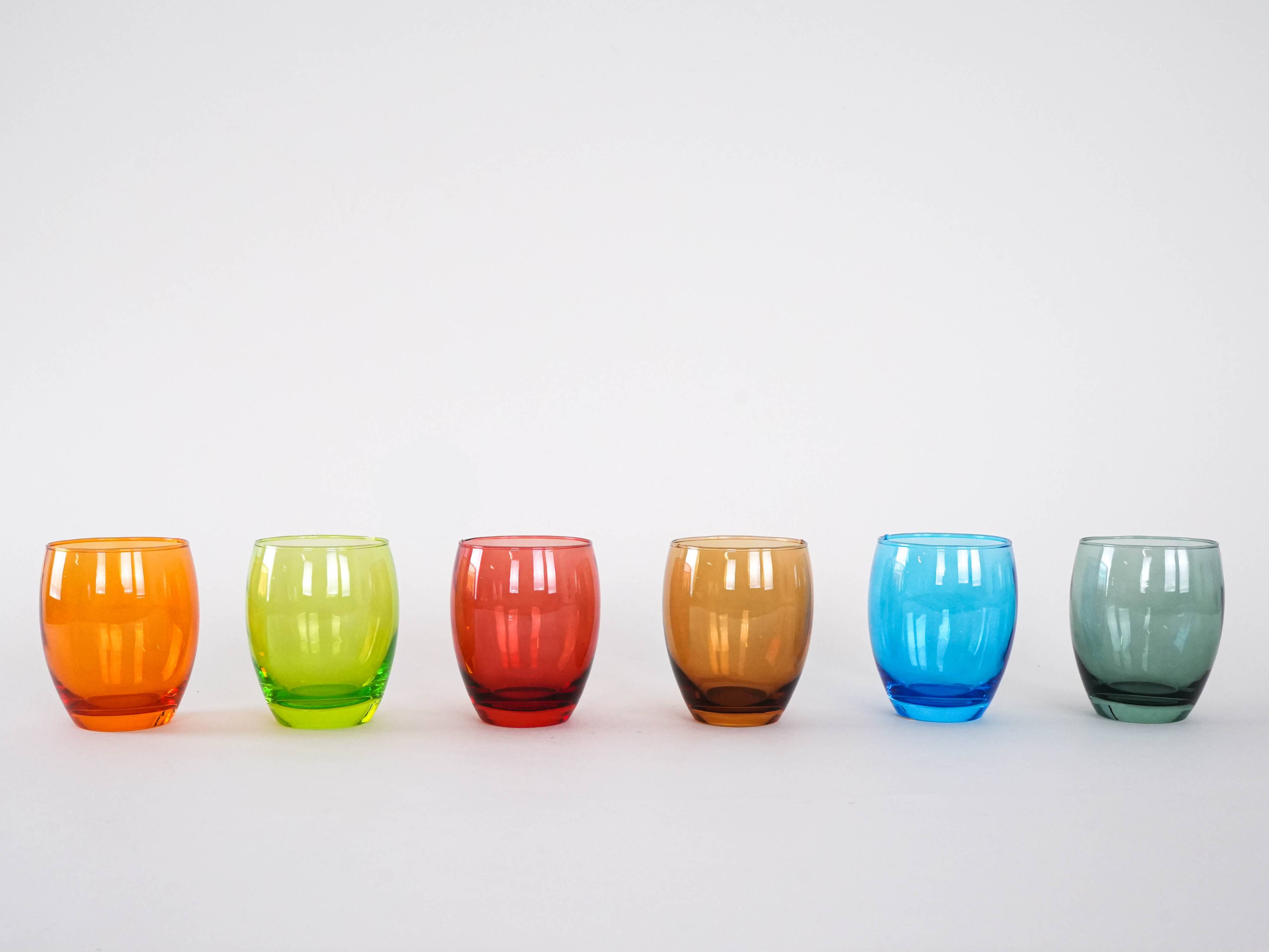 Set of colourful glasses, Italian design, 1970s, made in Italy