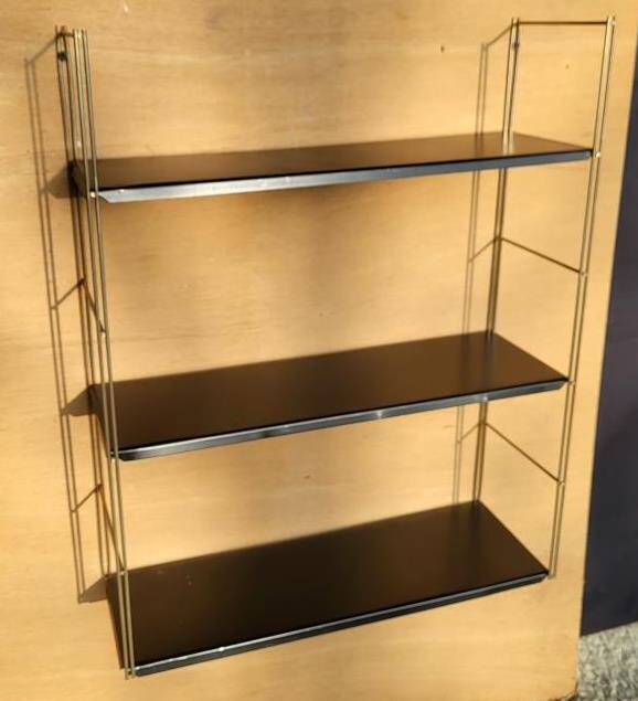 Tomado style black metal string shelf with gold ladder